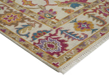 Multi Size Ivory Brown Aqua Color Hand Knotted Oushak Wool Traditional Oriental Rug