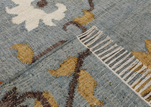 Multi Size Slate Blue Orange Color Hand Woven Kilim Jute Traditional Oriental Rug