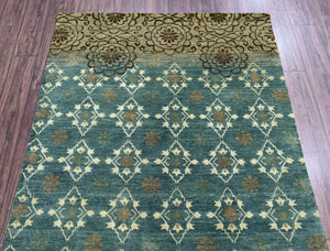 LoomBloom 3' 10'' x5' 11'' Teal Hand Knotted Transitional Oushak Wool Oriental Area Rug - Oriental Rug Of Houston
