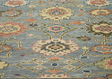 10x14 Blue, Rose, Lime Color Hand Knotted Oushak Wool Arts and Crafts Oriental Rug