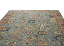 10x14 Blue, Rose, Lime Color Hand Knotted Oushak Wool Arts and Crafts Oriental Rug