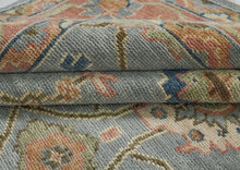10x14 Blue, Rose, Lime Color Hand Knotted Oushak Wool Arts and Crafts Oriental Rug