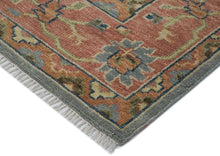 10x14 Blue, Rose, Lime Color Hand Knotted Oushak Wool Arts and Crafts Oriental Rug