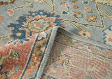 10x14 Blue, Rose, Lime Color Hand Knotted Oushak Wool Arts and Crafts Oriental Rug