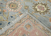 10x14 Blue, Rose, Lime Color Hand Knotted Oushak Wool Arts and Crafts Oriental Rug