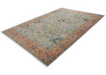 10x14 Blue, Rose, Lime Color Hand Knotted Oushak Wool Arts and Crafts Oriental Rug