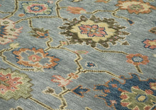 10x14 Blue, Rose, Lime Color Hand Knotted Oushak Wool Arts and Crafts Oriental Rug