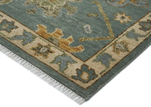 10x14 Seledon, Gold, Ivory Color Hand Knotted Oushak Wool Arts and Crafts Oriental Rug