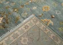 10x14 Seledon, Gold, Ivory Color Hand Knotted Oushak Wool Arts and Crafts Oriental Rug