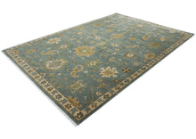 10x14 Seledon, Gold, Ivory Color Hand Knotted Oushak Wool Arts and Crafts Oriental Rug
