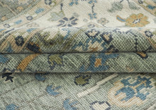 10x14 Slate, Ivory, Blue Color Hand Knotted Oushak Wool Transitional Oriental Rug
