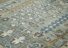 10x14 Slate, Ivory, Blue Color Hand Knotted Oushak Wool Transitional Oriental Rug