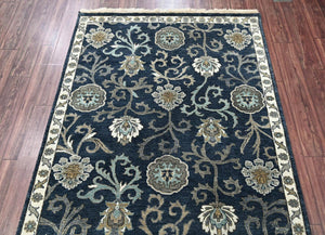 LoomBloom 4' 1'' x5' 11'' Blue Hand Knotted Transitional Oushak Wool Oriental Area Rug - Oriental Rug Of Houston