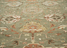 10x14 Green, Beige, peach Color Hand Knotted Oushak Wool Arts and Crafts Oriental Rug