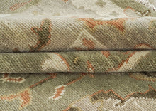 10x14 Green, Beige, peach Color Hand Knotted Oushak Wool Arts and Crafts Oriental Rug