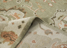 10x14 Green, Beige, peach Color Hand Knotted Oushak Wool Arts and Crafts Oriental Rug