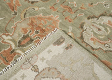 10x14 Green, Beige, peach Color Hand Knotted Oushak Wool Arts and Crafts Oriental Rug