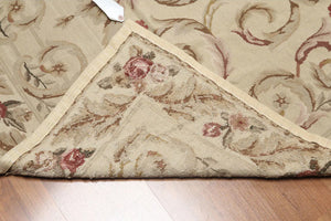 5'5''x7'8" Beige Hand Woven Floral French Country Flatweave Aubusson Wool Oriental Area Rug