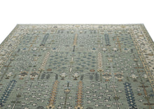 10x14 Slate, Beige, Blue Color Hand Knotted Oushak Wool Transitional Oriental Rug