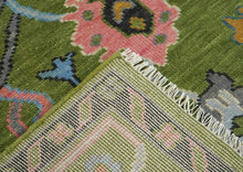 Multi Size Green Pink Navy Color Hand Knotted Oushak Wool Traditional Oriental Rug