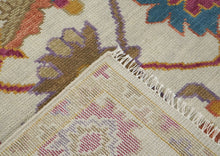 Multi Size Ivory Brown Aqua Color Hand Knotted Oushak Wool Traditional Oriental Rug