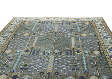 10x14 Gray, Tan, Blue Color Hand Knotted Oushak Wool Transitional Oriental Rug