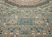 10x14 Slate, Green, Rose Color Hand Knotted Oushak Wool Traditional Oriental Rug