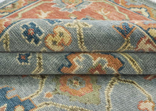 10x14 Blue, Rose, peach Color Hand Knotted Oushak Wool Arts and Crafts Oriental Rug