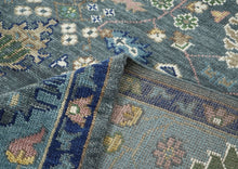 10x14 Blue, Navy, Green Color Hand Knotted Oushak Wool Arts and Crafts Oriental Rug