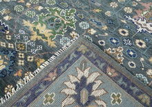 10x14 Blue, Navy, Green Color Hand Knotted Oushak Wool Arts and Crafts Oriental Rug