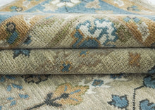 10x14 Beige, Aqua, Tan Color Hand Knotted Oushak Wool Transitional Oriental Rug