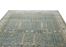 10x14 Slate, Beige, Brown Color Hand Knotted Oushak Wool Transitional Oriental Rug