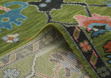 Multi Size Green Pink Navy Color Hand Knotted Oushak Wool Traditional Oriental Rug
