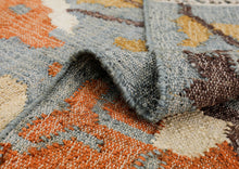 Multi Size Slate Blue Orange Color Hand Woven Kilim Jute Traditional Oriental Rug