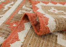 Multi Size Tan Orange Ivory Color Hand Woven Kilim Jute Southwestern Oriental Rug