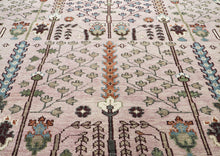 10x14 Rose, Moss, Blue Color Hand Knotted Oushak Wool Transitional Oriental Rug