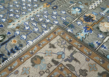 10x14 Gray, Ivory, Gold Color Hand Knotted Oushak Wool Transitional Oriental Rug