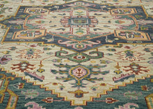 10x14 Beige, Mint, Slate Color Hand Knotted Oushak Wool  Oriental Rug