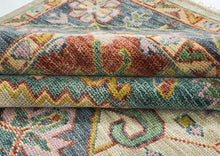10x14 Beige, Mint, Slate Color Hand Knotted Oushak Wool  Oriental Rug