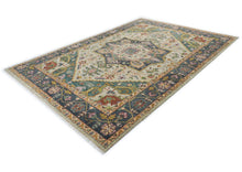 10x14 Beige, Mint, Slate Color Hand Knotted Oushak Wool  Oriental Rug