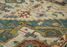 10x14 Beige, Mint, Slate Color Hand Knotted Oushak Wool  Oriental Rug