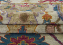 Multi Size Ivory Brown Aqua Color Hand Knotted Oushak Wool Traditional Oriental Rug