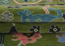Multi Size Green Pink Navy Color Hand Knotted Oushak Wool Traditional Oriental Rug