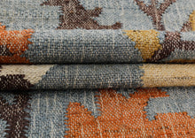 Multi Size Slate Blue Orange Color Hand Woven Kilim Jute Traditional Oriental Rug