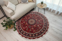 5'0''x5'0" Burgundy Hand Knotted Tabriz Round Traditiona Medallion 250 KPSI Wool Oriental Area Rug