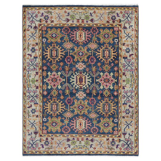 7'11''x10'2'' Hand Knotted Wool Navy, Gray Oushak Arts & Crafts Rug