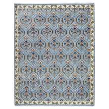 8x10 Blue, Green, Burnt Orange Go Color Hand Knotted Oushak Wool Transitional Oriental Rug