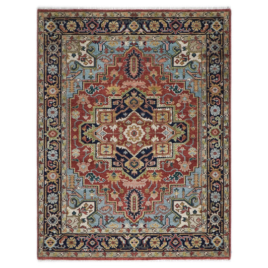 7'11''x10'4'' Hand Knotted Wool Rust, Navy Heriz Traditional Rug