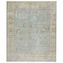8x10 Blue, Beige, Taupe Color Hand Knotted Oushak Wool Transitional Oriental Rug