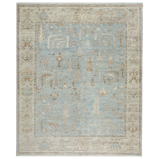 7'10''x10'1'' Hand Knotted Wool Blue, Beige Oushak Transitional Rug